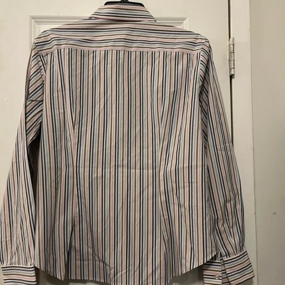 Lands end multicolored striped long sleeve button down blouse. - Picture 2 of 5